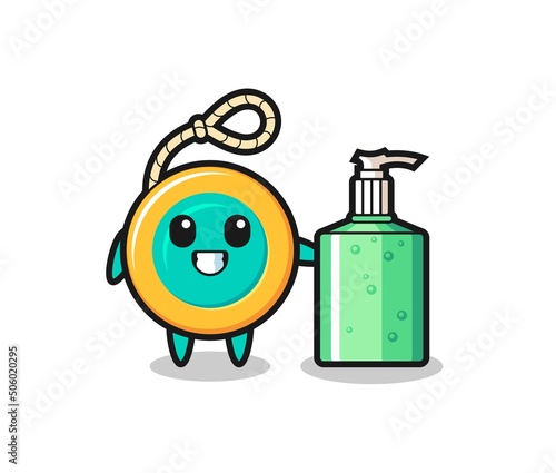 cute yoyo cartoon with hand sanitizer