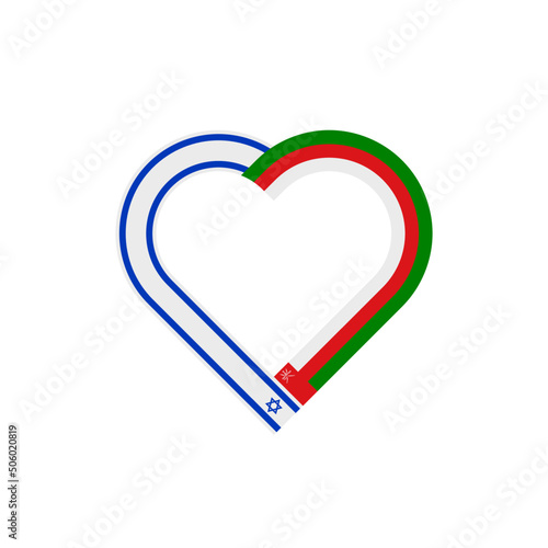 unity concept. heart ribbon icon of israel and oman flags. vector illustration isolated on white background