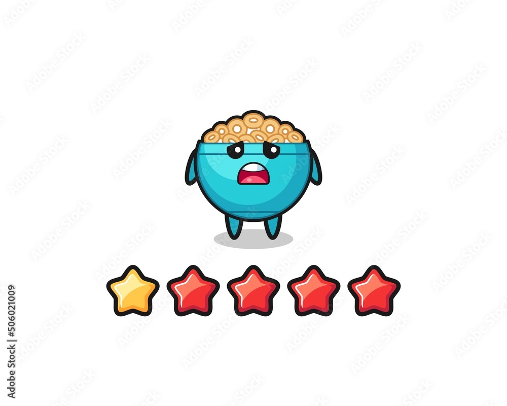 the illustration of customer bad rating, cereal bowl cute character with 1 star the illustration of customer bad rating, cereal bowl cute character with 1 star