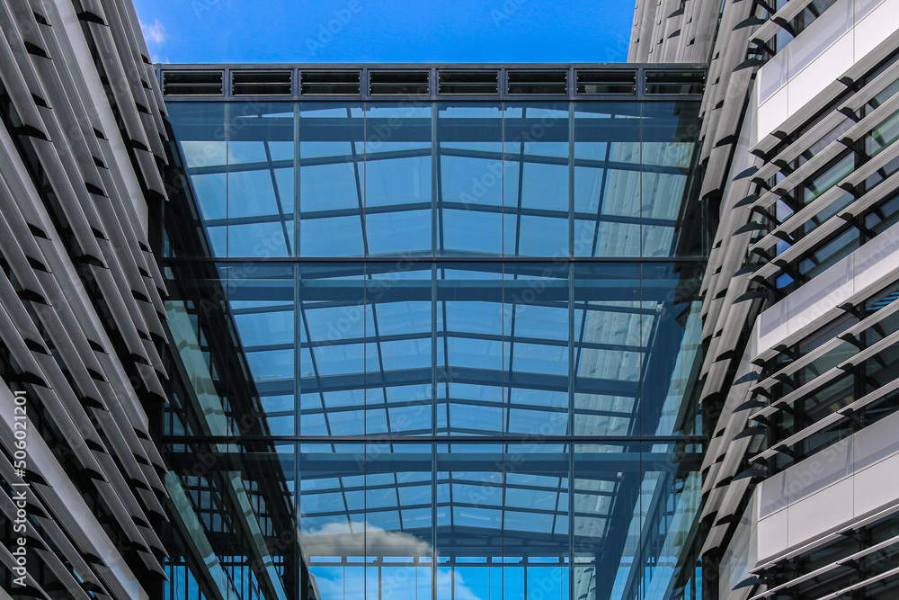Glass and metal building in the city Glass and metal building in the city