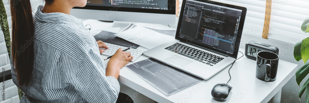 Developing programmer Development Website design and coding technologies working in software company office Developing programmer Development Website design and coding technologies working in software company office