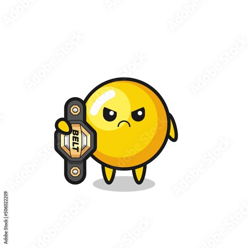 egg yolk mascot character as a MMA fighter with the champion belt