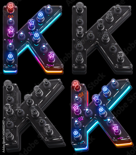 Futuristic lamp font. Turn off and on. Letter K