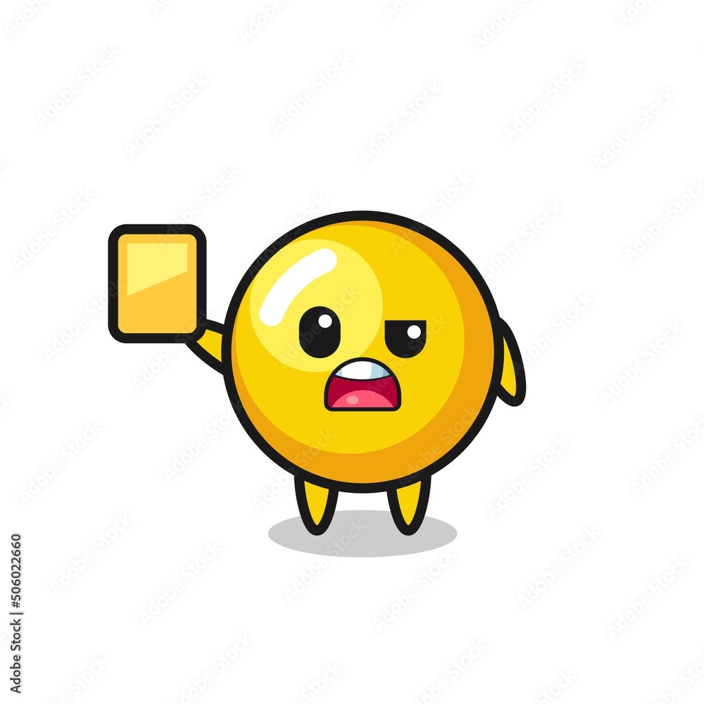 cartoon egg yolk character as a football referee giving a yellow card