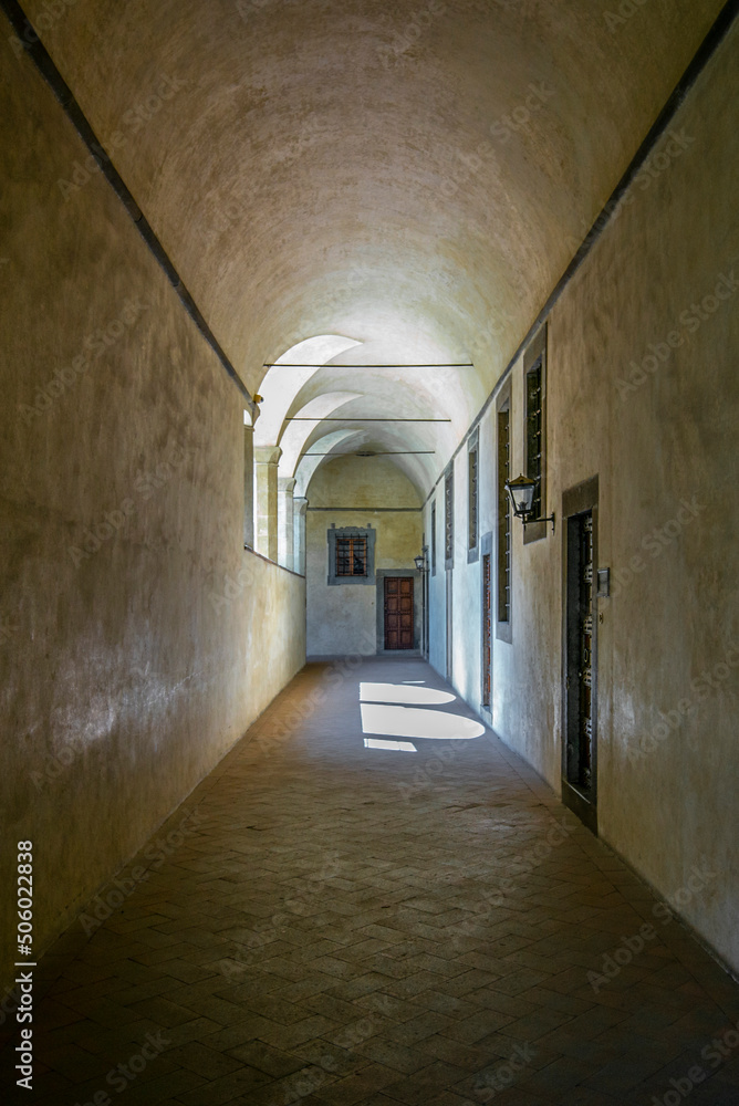 An empty corridor in an old monastery in Tuscany