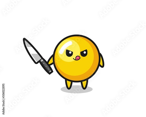 cute egg yolk mascot as a psychopath holding a knife