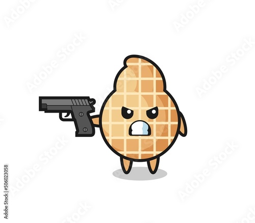 the cute peanut character shoot with a gun
