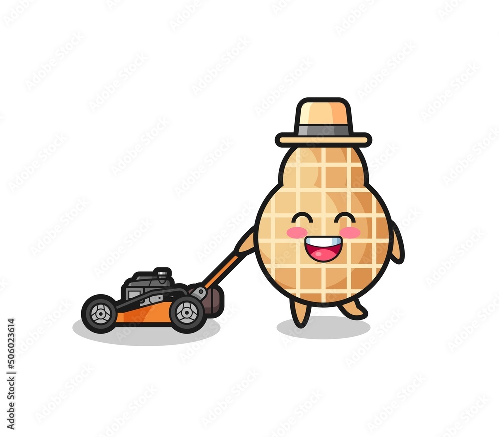 illustration of the peanut character using lawn mower illustration of the peanut character using lawn mower