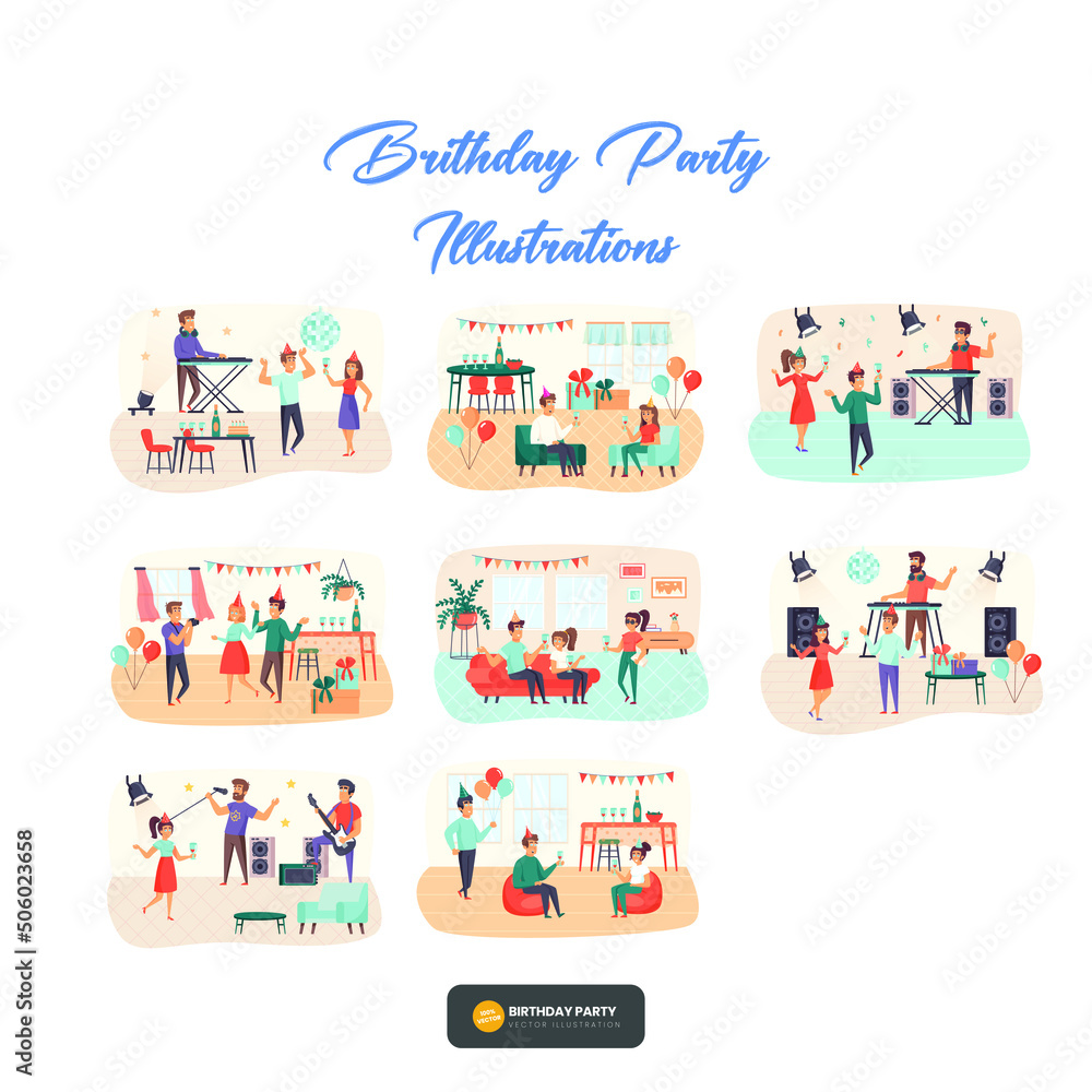 Friends Congratulation illustration. Young People Tossing Up in Air Man with Confetti Flying Around. People Celebrating Victory Achievement vector design illustration