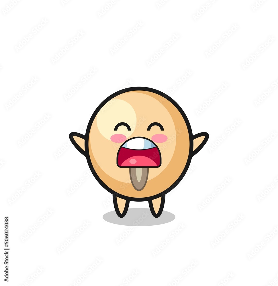 cute soy bean mascot with a yawn expression