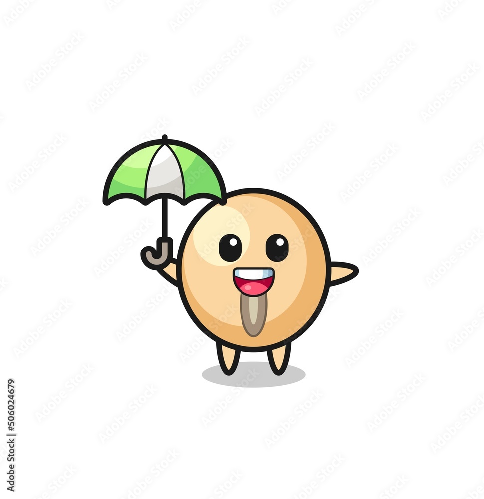 cute soy bean illustration holding an umbrella cute soy bean illustration holding an umbrella