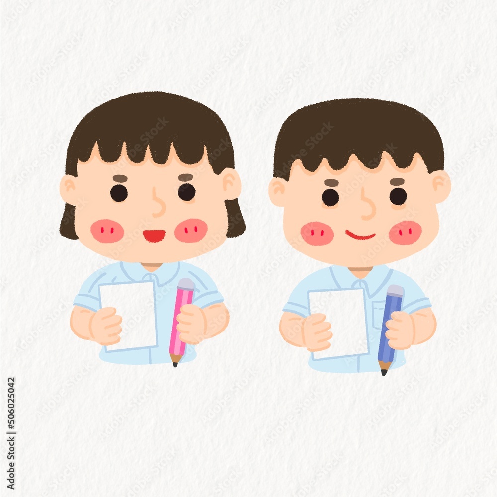 cute cartoon character set schoolgirls thai males females hold pencils paper cute cartoon character set schoolgirls thai males females hold pencils paper