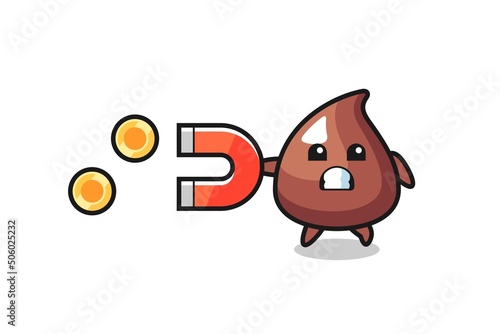 the character of choco chip hold a magnet to catch the gold coins