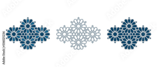 Set of Islamic traditional rosettes for greetings cards decoration and design isolated on white backgrounds. Vector illustration.