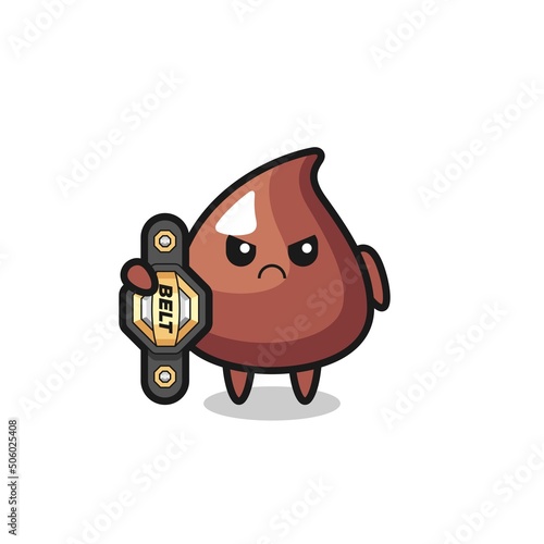 choco chip mascot character as a MMA fighter with the champion belt