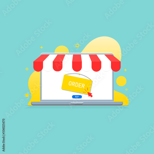Vector creative laptop design  Shopping online on laptop  Digital marketing illustration.
