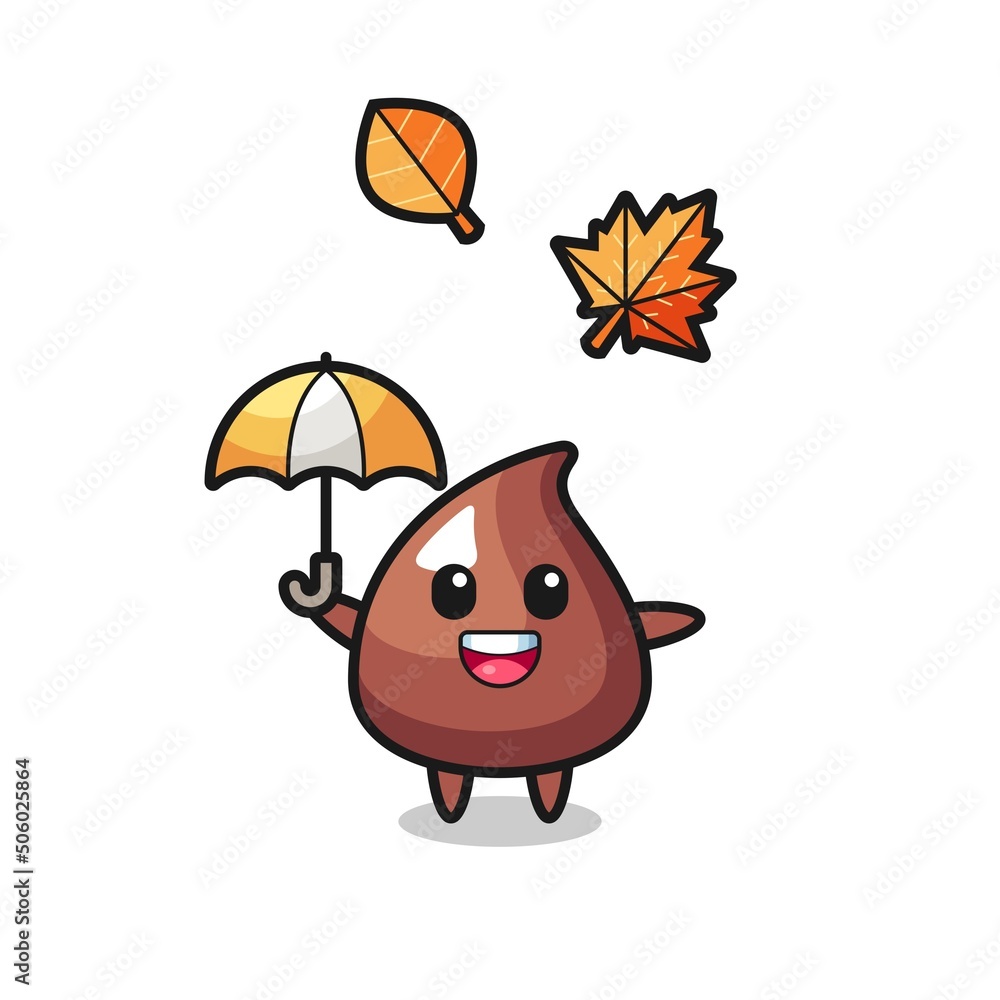 cartoon of the cute choco chip holding an umbrella in autumn cartoon of the cute choco chip holding an umbrella in autumn