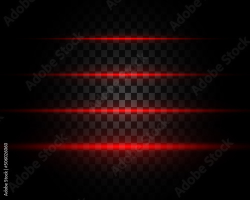Red laser lights. Vector bright lights of neon or laser, red lamp light graphic effect