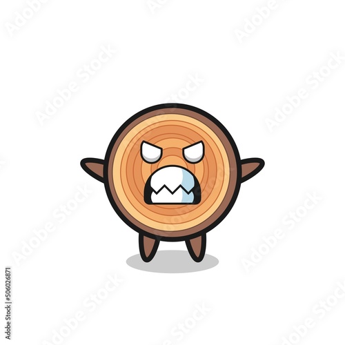 wrathful expression of the wood grain mascot character