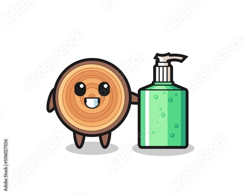 cute wood grain cartoon with hand sanitizer