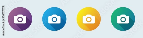 Photo camera icon set in flat style. Vector illustration.