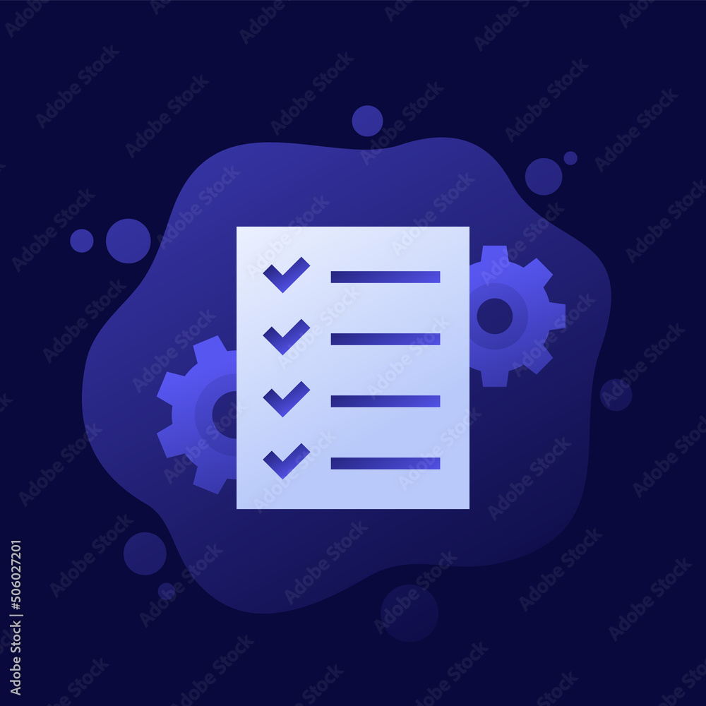 Procedures and operations icon with checklist, vector design Stock ...