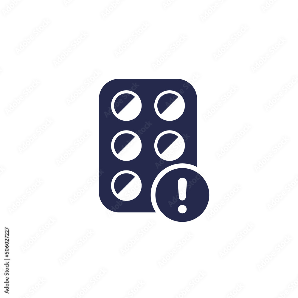 pills warning icon, vector sign