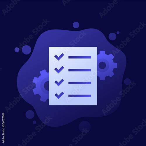 Procedures and operations icon with checklist, vector design
