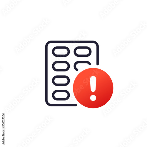 pills warning icon on white
