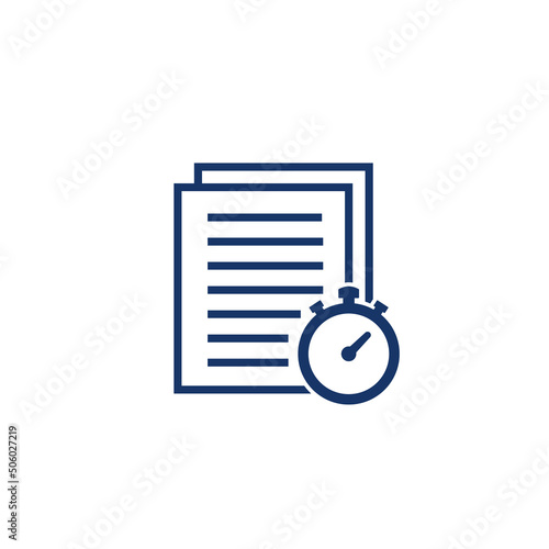 timesheet icon on white, document and stopwatch