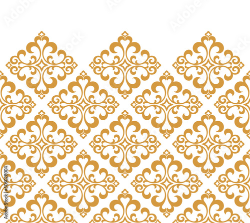 Wallpaper in the style of Baroque. Modern vector background. White and gold floral ornament. Graphic pattern for fabric, wallpaper, packaging. Ornate Damask flower ornament