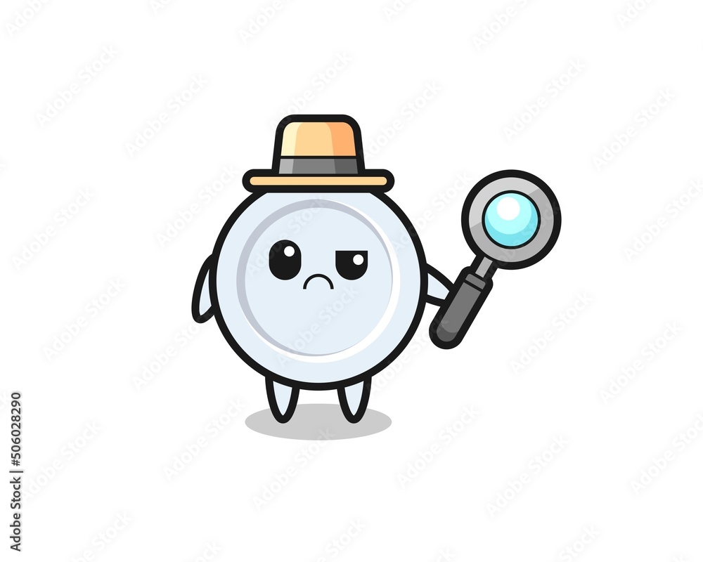 the mascot of cute plate as a detective