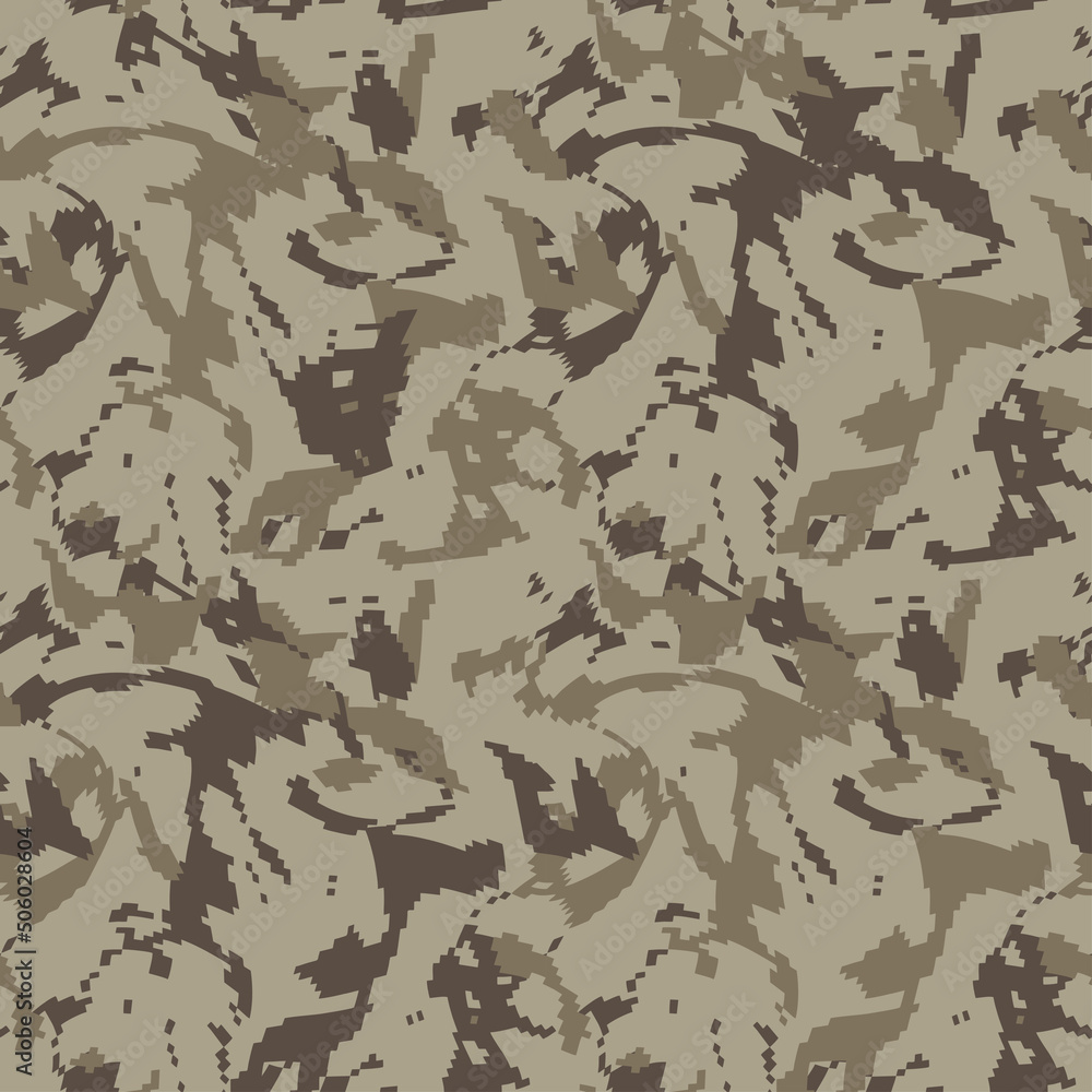 Pixel wave sand brown camouflage. Seamless digital camo pattern. Military stylish texture. Vector urban fabric, textile print designs Pixel wave sand brown camouflage. Seamless digital camo pattern. Military stylish texture. Vector urban fabric, textile print designs