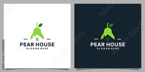 House building and pear logo design. Premium vectors.