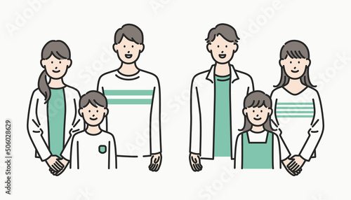 小さな子供のいる家庭・若いファミリー2組 イラスト素材