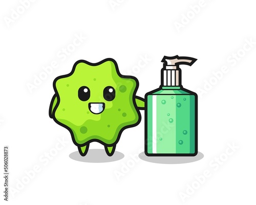 cute splat cartoon with hand sanitizer