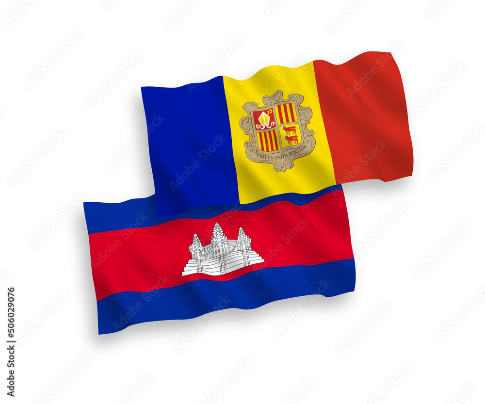 Flags of Kingdom of Cambodia and Andorra on a white background