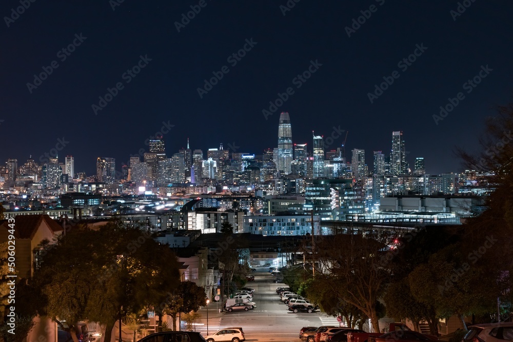 The San Francisco Skyline in California USA at night