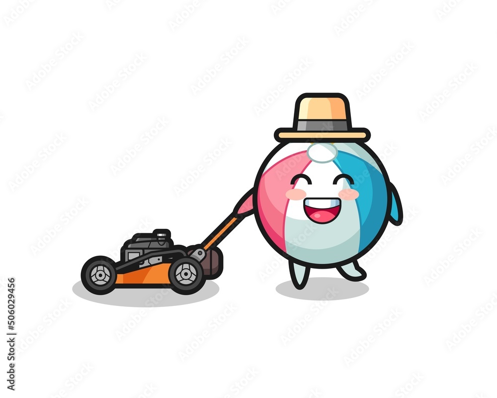 illustration of the beach ball character using lawn mower illustration of the beach ball character using lawn mower