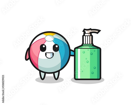 cute beach ball cartoon with hand sanitizer