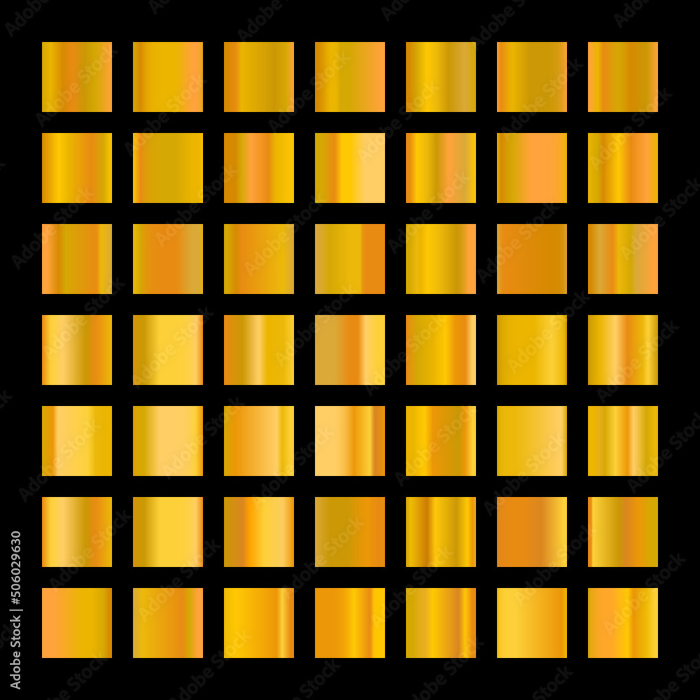 Metalic gradient collection with shiny gold hologram. Holographic foil texture, gold rose, brown and golden gradation. Vector set for frame, ribbon, border, other design Metalic gradient collection with shiny gold hologram. Holographic foil texture, gold rose, brown and golden gradation. Vector set for frame, ribbon, border, other design