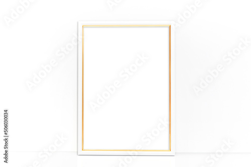 Vertical white and gold frame on a white background
