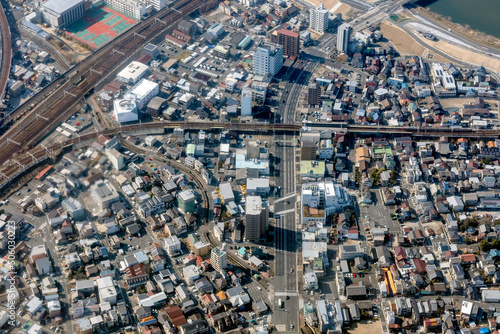 名鉄犬山線の東枇杷島駅付近を空撮