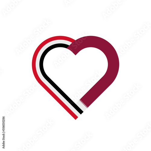 unity concept. heart ribbon icon of yemen and qatar flags. vector illustration isolated on white background