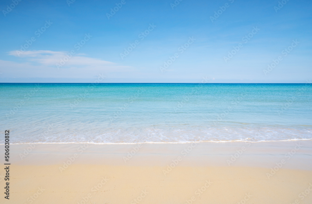 Tropical sandy beach with blue sky background summer sea in Phuket thailand