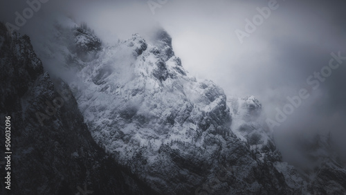 Mountains engulfed in mist in the morning