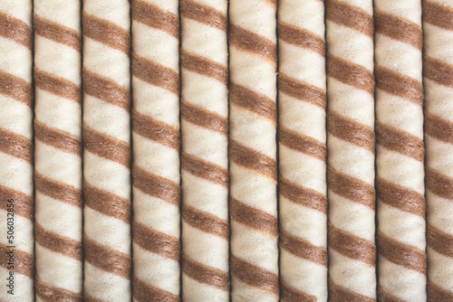 Wafer rolls background. An image of a flat lay texture. photo