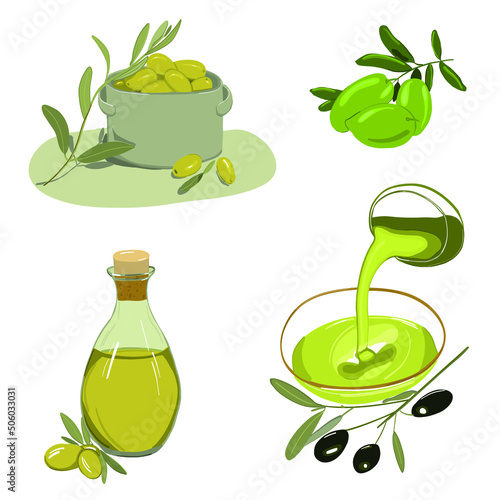 olives oil pot with olives green olives black olives