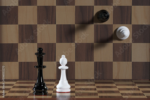Fotobehang Chess. Chess pieces on a chessboard.