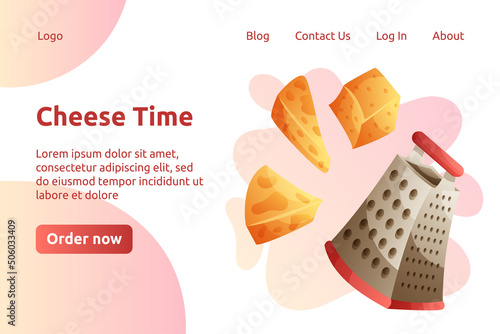A grater with fresh cheese web page template.